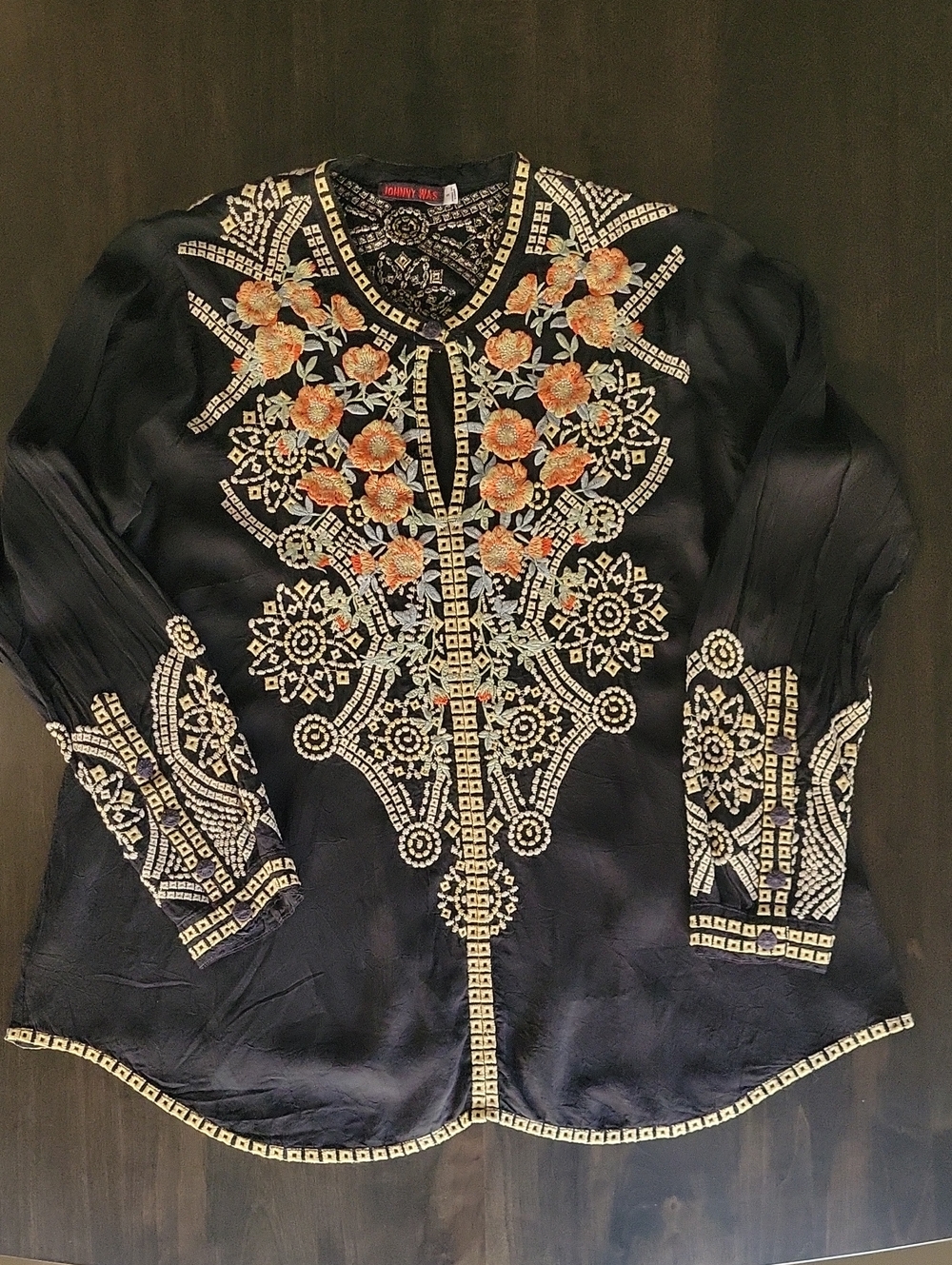 Johnny Was Embroidered Alani Blouse, Sanded Black, Small
